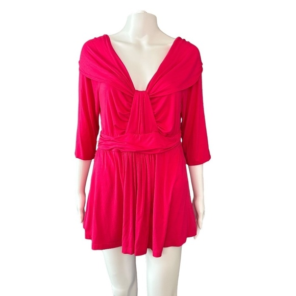 KIYONNA Plus 0 Top Blouse Womens US12 Pink V-Neck 3/4 Sleeve Stretch USA Made - Picture 1 of 16